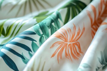 Aufkleber - Bright tropical patterns enhance light summer fabrics suited for warm days at the beach or casual gatherings outdoors. Generative AI