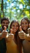 © BlackBird Studio - Cheerful Young Adults Giving Thumbs Up in Lush Green Forest