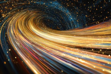 Poster - Colorful swirling light patterns in a cosmic space environment with golden stars