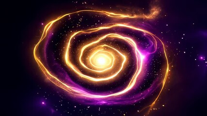 Poster - Dynamic glowing spiral rotates, creating a mesmerizing visual effect with vibrant purple and golden energy against a cosmic background