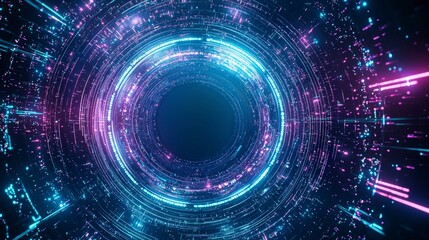 Poster - A vibrant digital tunnel with swirling blue and pink lights, creating a futuristic and immersive atmosphere.