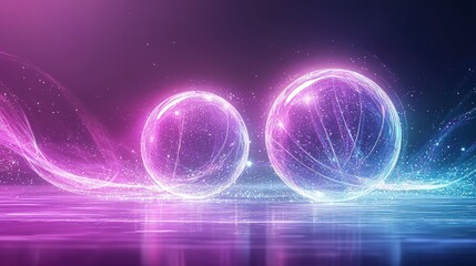 Poster - Vibrant abstract spheres with glowing trails, creating a sense of motion and energy against a dark background.