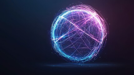 Poster - Glowing spherical design with vibrant blue and pink sparks on a dark background, evoking a sense of motion and digital energy.