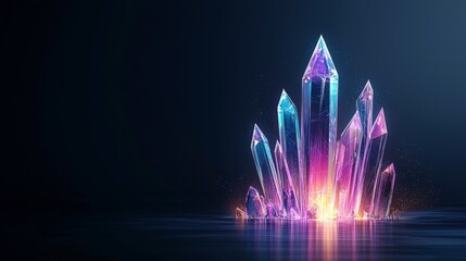 Poster - Colorful crystals radiating light against a dark background, creating a mystical and enchanting atmosphere.