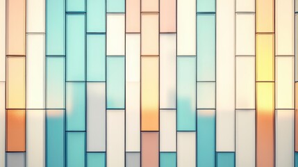 Poster - Colorful abstract wall design featuring vertical panels in pastel shades of blue, pink, and cream, creating a soothing visual effect.