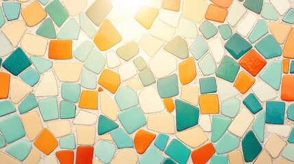 Poster - Colorful mosaic pattern featuring shades of blue, orange, and cream, creating a vibrant, artistic texture that enhances any design.