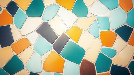 Poster - Colorful mosaic pattern featuring irregular shapes in shades of blue, orange, and cream, creating a vibrant and artistic design.
