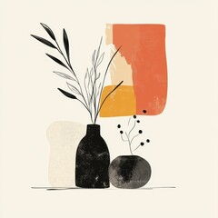 Wall Mural - Abstract Still Life with Vases and Minimalist Branches