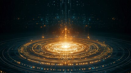 Poster - A glowing circular pattern radiates light against a dark background, creating a mesmerizing, futuristic ambiance.