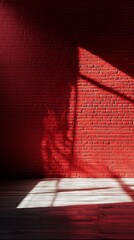Poster - A striking red brick wall forms a warm and inviting backdrop, enhanced by subtle shadows that dance across its surface. This lively setting evokes creativity and inspiration