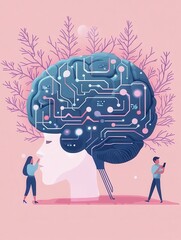 Poster - programmers testing chatbot intelligence and brain with circuit. chatbot turing test, intelligent be