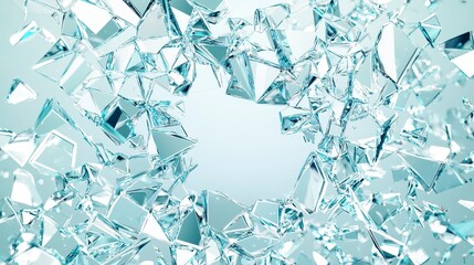 Poster - Shattered glass pieces create an abstract pattern with a reflective, icy appearance, forming a central empty space.