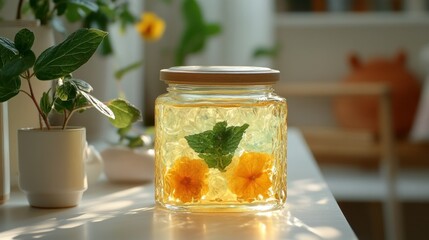 Wall Mural - Herbal infused water, sunlight, kitchen, plants, jar