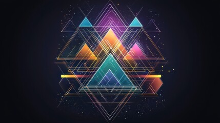 Poster - Abstract geometric design with colorful triangles and sparkles on a dark background, creating a vibrant and modern visual appeal.