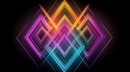 Poster - Vibrant geometric patterns with neon colors creating a dynamic and modern visual effect on a dark background.