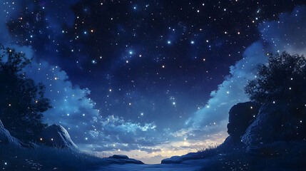 Wall Mural - a peaceful night sky with stars shining brightly, creating a vast and breathtaking celestial scene t