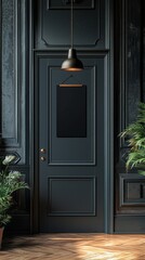 Aufkleber - A sleek door hanger design hanging on a sophisticated door within a polished studio environment. Ideal for presenting creative branding concepts in a stylish way