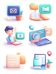Poster - website ranking icons cartoon set. desktop chat messages. technical support, hotline. satisfaction a