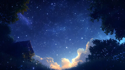 Wall Mural - a peaceful night sky with stars shining brightly, creating a vast and breathtaking celestial scene t