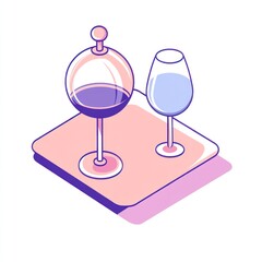 Wall Mural - Wine glasses on tray, luxury lifestyle. Purple and blue color scheme for web use