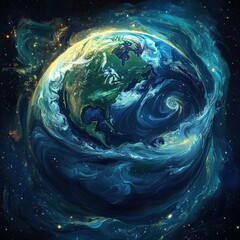 Poster - Abstract Earth Painting Cosmic Swirls Celestial Hues