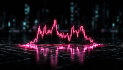 Poster - Colorful sound wave pattern represents audio frequencies in a futuristic city setting