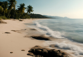 Wall Mural - beautiful shore beach sea sunny tropical good coast landscape day wave vacation seascape ocean background summer sun natural wallpaper panorama holiday maker cloud peaceful turquoise sand coastline
