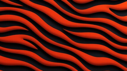Poster - Curved lines in vibrant orange undulate smoothly over a dark black backdrop, offering contrast