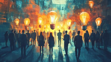 Poster - Innovative business ideas implementation and teamwork. Company personnel meeting. Brainstorming, crowdfunding, start-up launch metaphors. Vector isolated concept metaphor illustrations