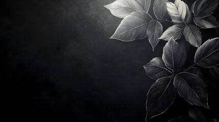 Wall Mural - Monochrome leaves, dark background, design