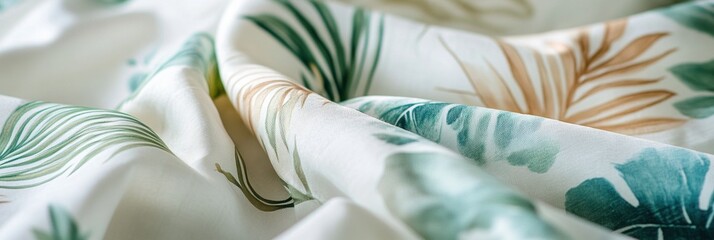 Aufkleber - Tropical fabric featuring leaf patterns in light summer colors ideal for warm weather apparel and home decor. Generative AI