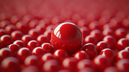 Wall Mural - Close up of a red ball surrounded by many other red balls. Concept of unity and togetherness, as the single red ball stands out among the many others