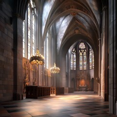 Wall Mural - Grand Cathedral Interior with Stained Glass