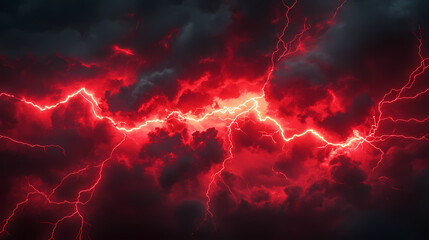 Wall Mural - Vivid red lightning bolts against dark background dynamic natural electricity concept extreme weather condition dramatic atmosphere phenomenon. Weather Phenomena. Illustration