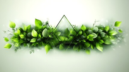 Poster - Lush Green Leaves Frame Geometric Triangle Design