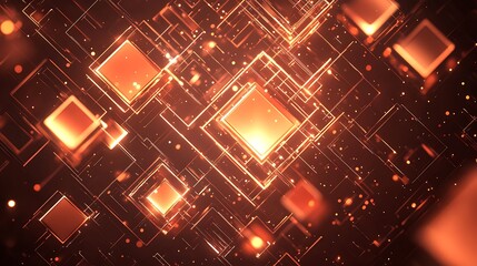 Poster - orange glowing network, digital tech background