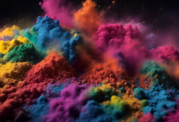 Wall Mural - color paint rainbow party panorama holi big background dark colorful double concept peace rgb isolat