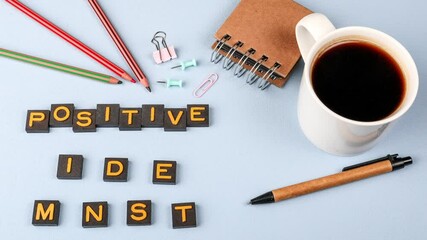 Wall Mural - positive mindset. text formed from moving letters, stop motion, 4k