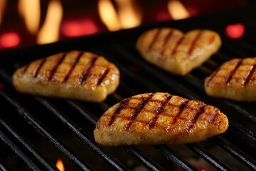 Poster - Grilled pineapple slices sit on a barbecue grill, their caramelized edges highlighting the texture and inviting aroma, perfect for summer gatherings and treats