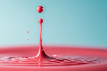 Aufkleber - A droplet of water hovers in mid-air, poised to collide with a surface below, resulting in a delicate splash amid a soft pastel blue background