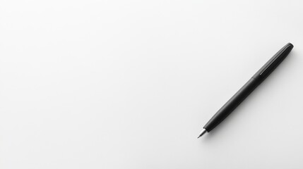 Poster - A close-up view presents a black pen placed diagonally on a blank white surface, offering a clean, minimalist layout perfect for writing or brainstorming