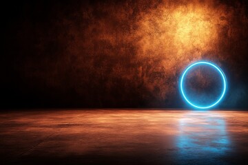 Aufkleber - A glowing neon blue geometric circle stands out against a dark background, highlighting its modern design and vibrant colors for a captivating visual