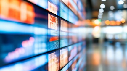Aufkleber - Close-up of a large touchscreen showcasing vibrant data visualizations in a sleek office setting, creating a high-tech atmosphere with ample copy space
