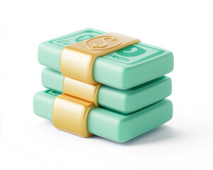 Stacked bundles of green dollar bills wrapped in golden bands, conceptual financial wealth and investment illustration