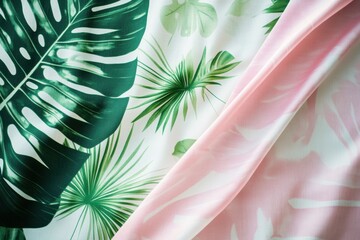 Aufkleber - Bright summer fabrics with tropical patterns perfect for beachwear and warm weather outfits. Generative AI