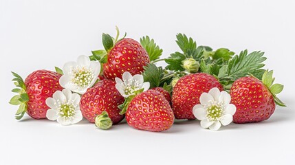 Wall Mural - Fresh Ripe Strawberries and White Flowers on Bright Background for Healthy Lifestyle