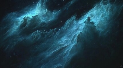Wall Mural - Teal nebula cosmic cloudscape, space background, digital art, website header