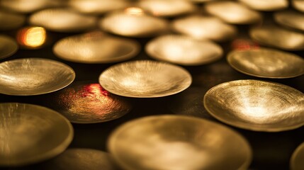 Sticker - Golden bowls, dark background, ambient light, decorative arrangement, home decor