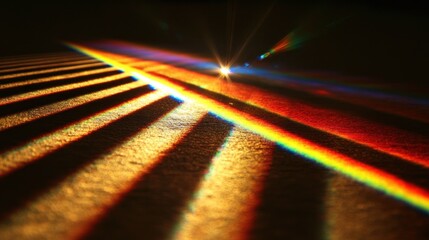 Rainbow light beam, textured surface, dark room, artistic design