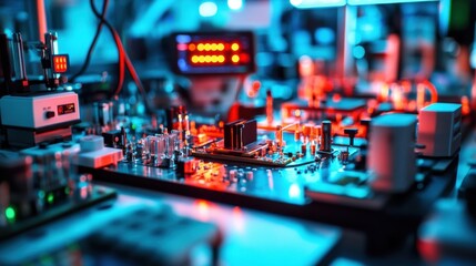 Aufkleber - close up of intricate electronic circuitry in a laboratory, showcasing illuminated components and ad